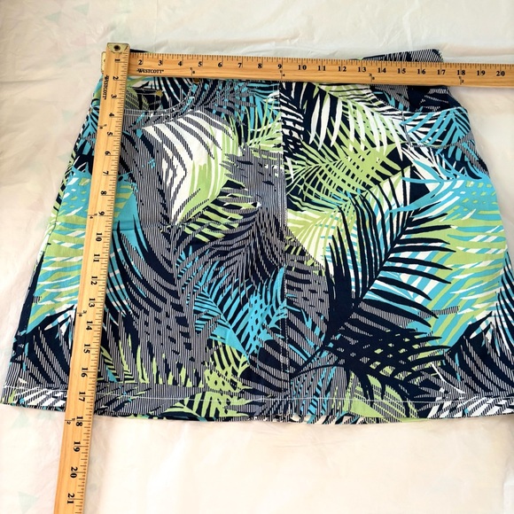 NEOT Hearts of Palm Leaf Print Mini Skort Blue, Green, Black SZ 14 - Picture 6 of 12